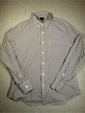 J. Crew Navy and White Gingham Button-Down Shirt